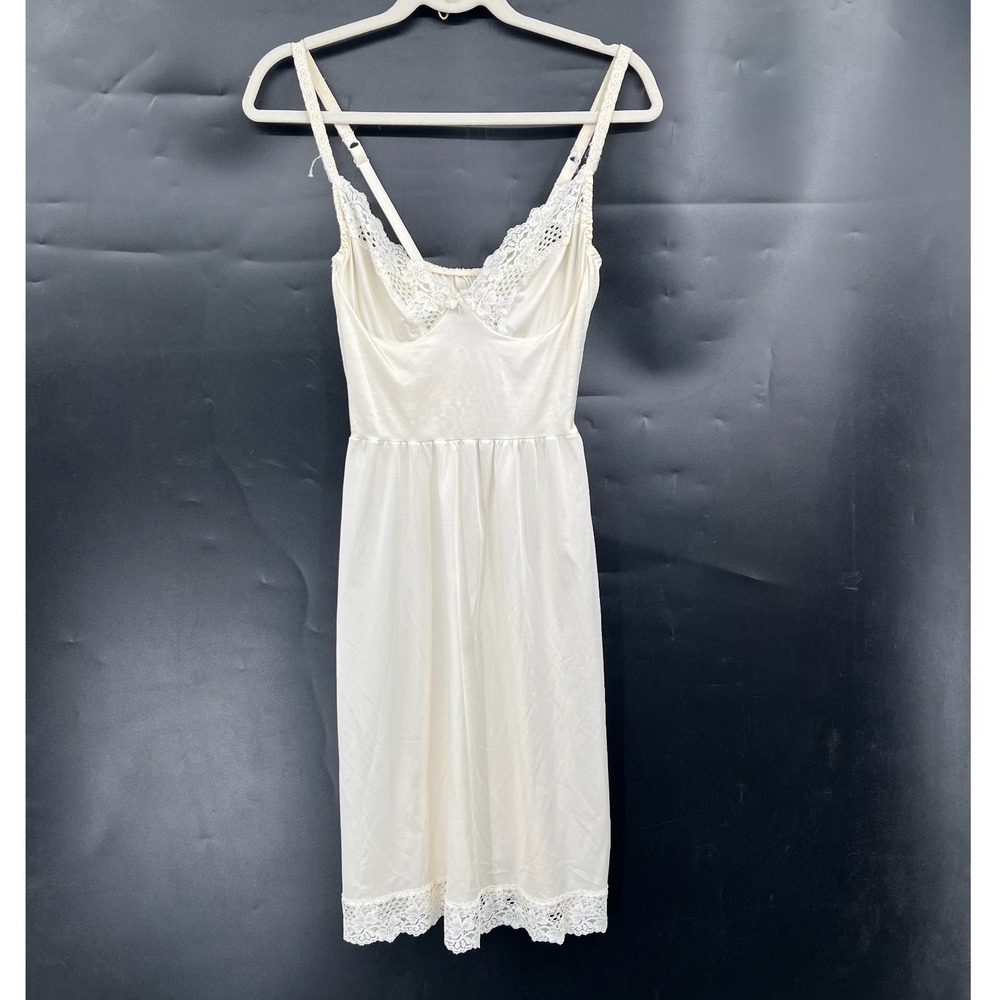 Vintage‎ JcPenny cream underwire full slip dress lace pinup fairycore 38 XS